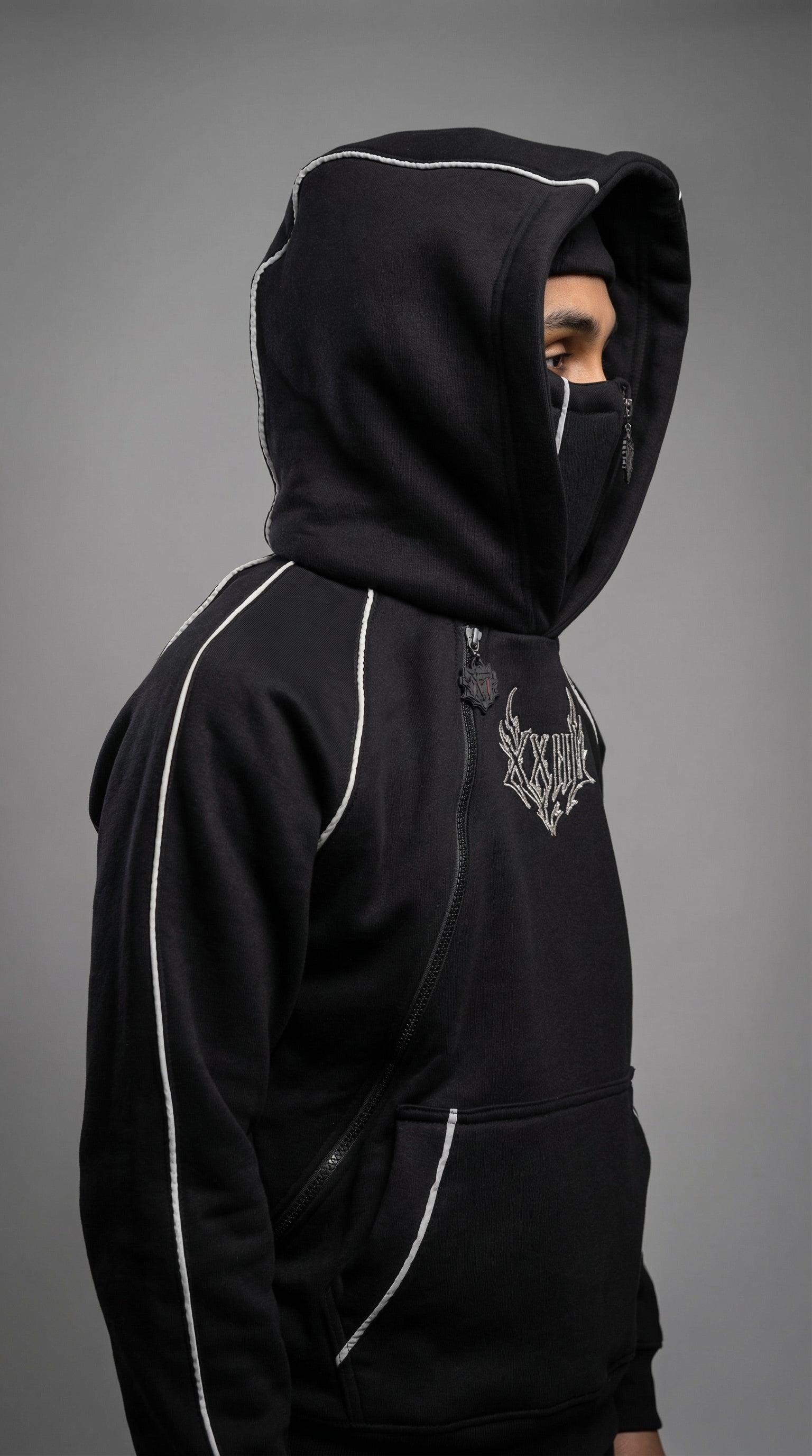 BLACK MASKED HOODIE